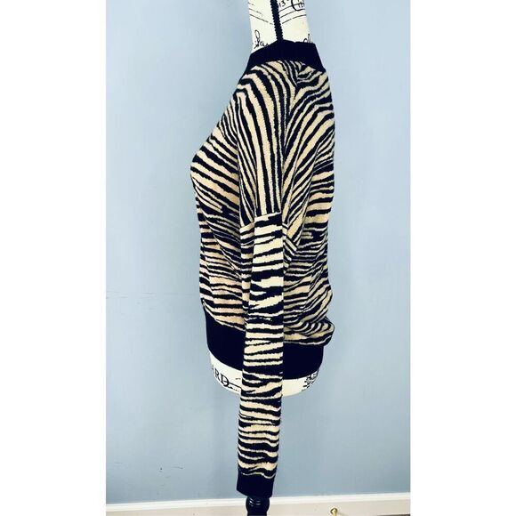 Wayf Women’s M Vincent Intarsia Pullover Sweater in Beige Zebra Print - Picture 7 of 12